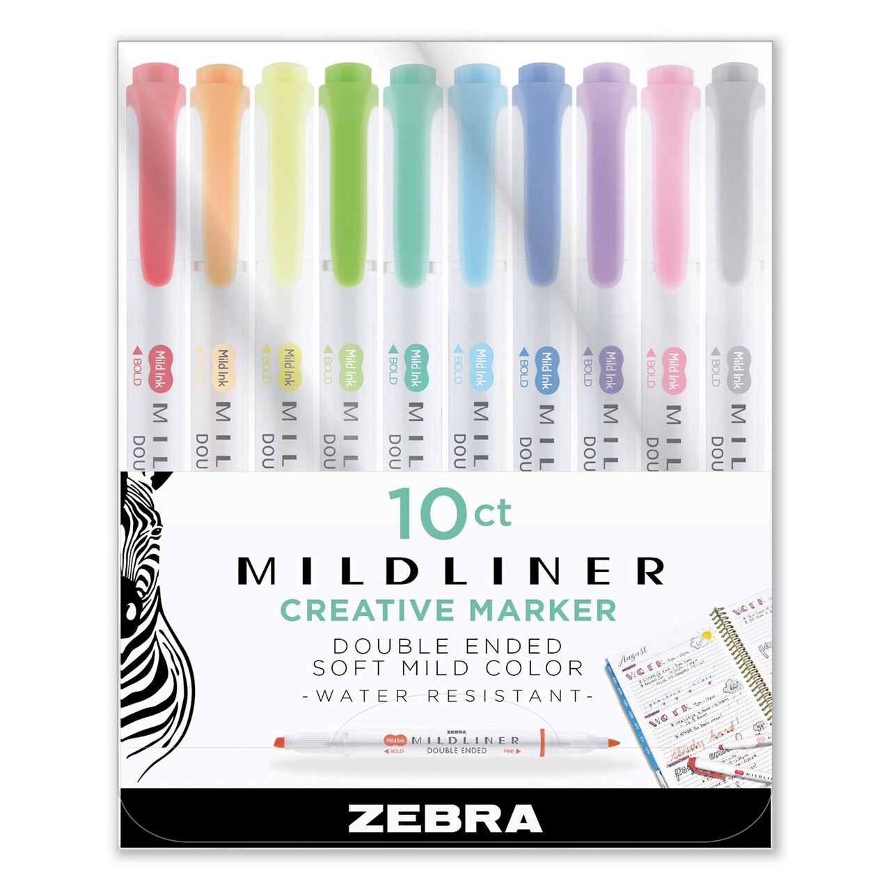 Zebra Pen Mildliner Double Ended Highlighter Chisel/Bullet Tip Assorted Colors 10/Set